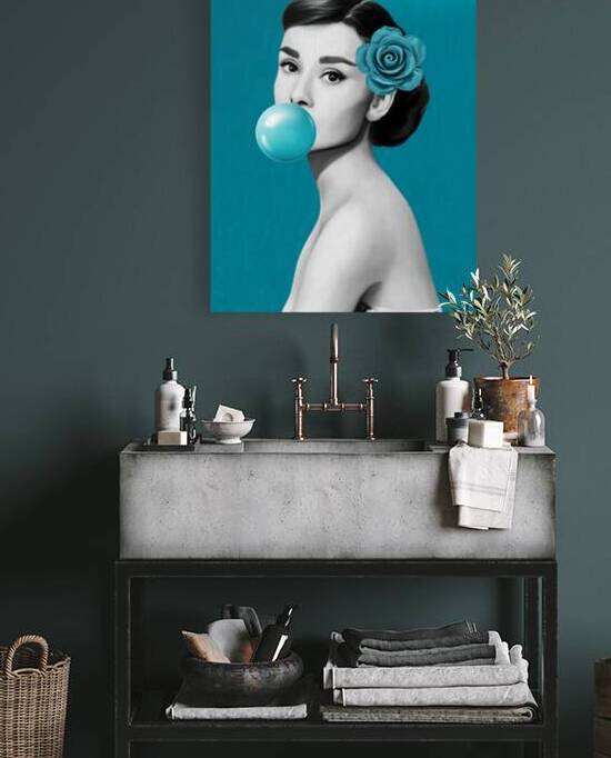 Audrey Hepburn Turquoise  Bubblegum  Art  Chic Retro Wall  Decor  by ArtByLumy