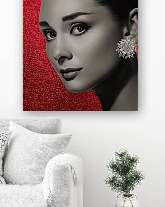 Audrey Hepburn Glam Red Glitter Wall Art Luxury Fashion  by ArtByLumy