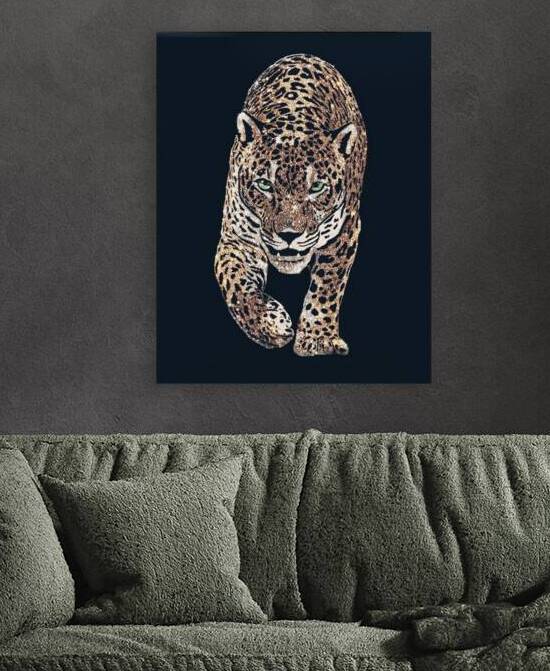 Golden Leopard Art Glitter Effect Print Modern Animal Wall Decor by ArtByLumy