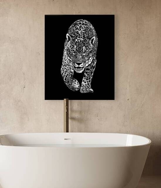 Silver Leopard Art Glitter Effect Print Modern Animal Wall Decor by ArtByLumy
