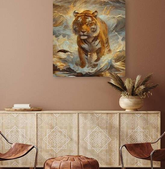 Majestic Tiger in Wild Ocean Waves Stunning Animal Art Print Nature Wall Art for Home by ArtByLumy