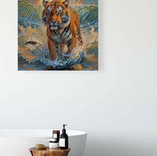 Majestic Tiger in Wild Ocean Waves Stunning Animal Art Print Nature Wall Art for Home by ArtByLumy