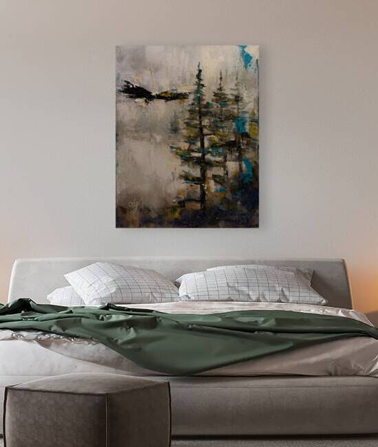 Over the Waking Woods – Original Abstract Landscape Painting & Poem by Choctaw Artist Connie D. Phillips by Connie D Phillips