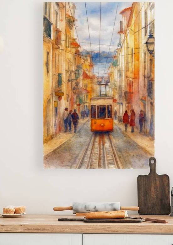 Charming Yellow Tram Scene from Lisbon by Marian Voicu