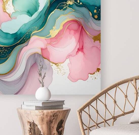 Watercolor Bloom Abstract: Pastel Teal and Pink with Gold by ALIXORCA19