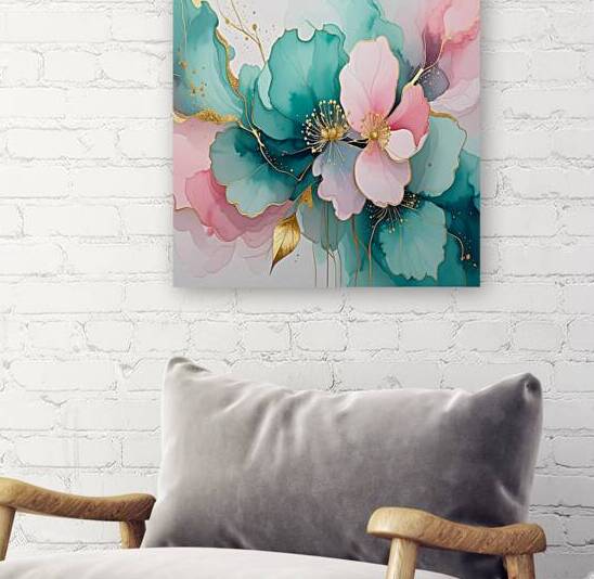 Watercolor Bloom Abstract: Pastel Teal and Pink with Gold by ALIXORCA19