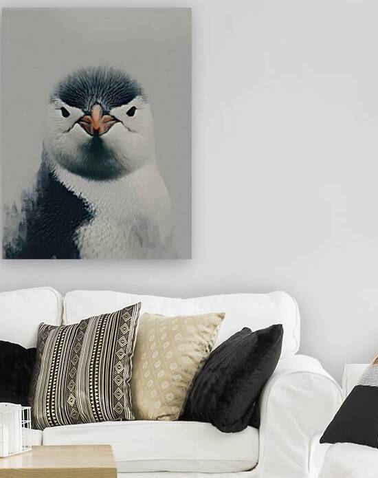 Curious Penguin – Black and White Penguin Portrait by Savage Art Prints