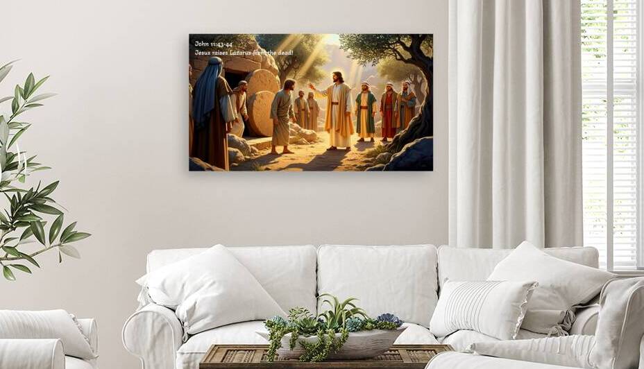 Jesus raises Lazarus from the dead. John 11:43-44 by DR Mustain by DR Mustain