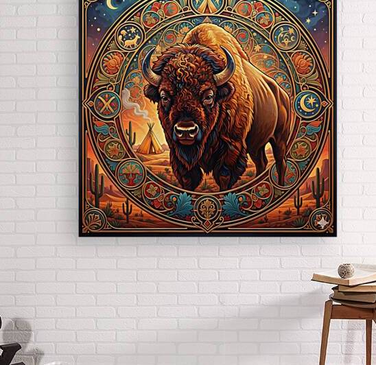 Sacred Buffalo of the Desert Night – Art Nouveau Western Spirit Wall Art by beauty world