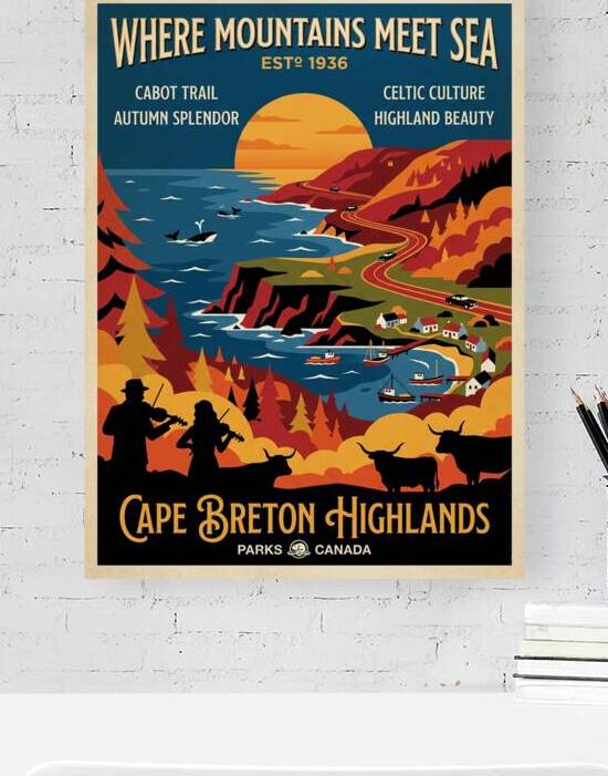 Cape Breton Highlands Vintage Travel Poster Illus by Maxi Art