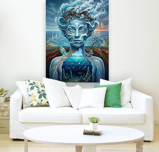 Ocean Conservation Surreal Portrait: Woman Merged with Ocean Sh by Maxi Art