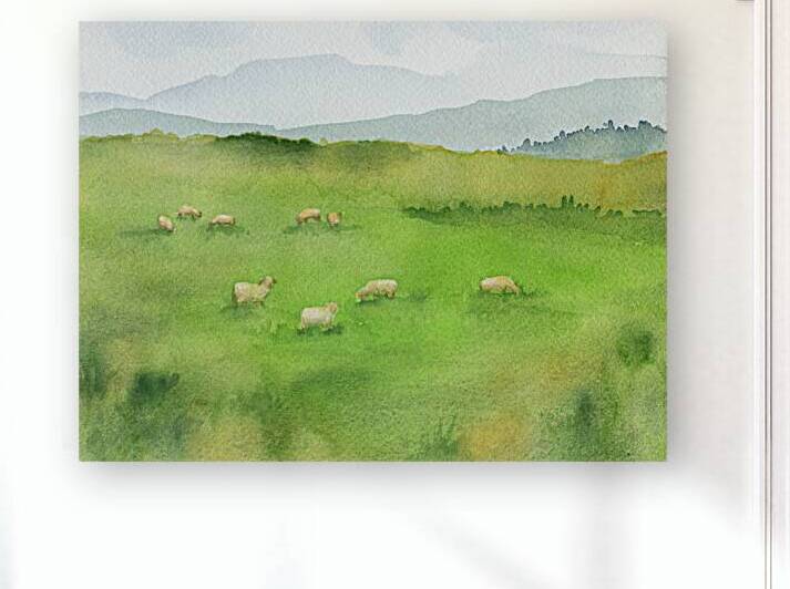Sheep Grazing in Green Field by Karen Kaspar