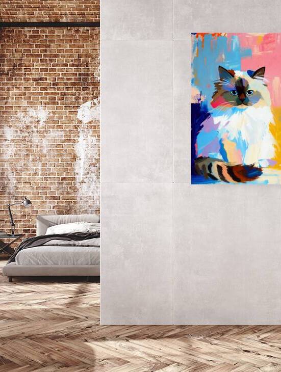 Vibrant Ragdoll Cat Portrait Digital Art Painting - Fluffy Blue-Eyed Feline Wall Decor by Chris Butler