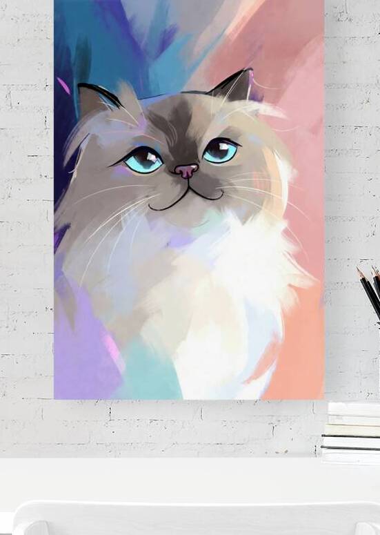 Sweet Ragdoll Cat Portrait - Bright Blue Eyes and Pastel Abstract Art by Chris Butler