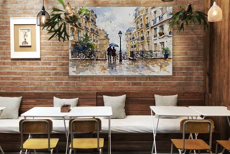 Watercolor of Rainy Afternoon in Montmartre Paris by Marian Voicu