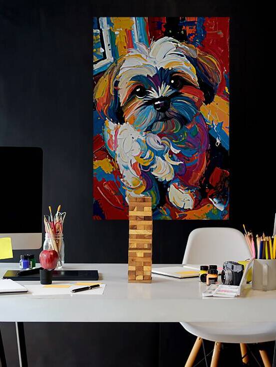 Colorful Shih Tzu Portrait - Abstract Dog Painting by Chris Butler