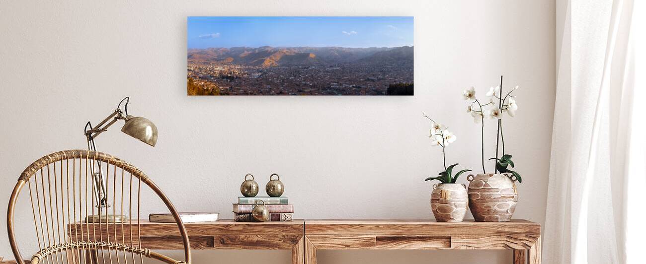 Peru. White Jesus Christ lookout scenic panoramic view of Cusco from Christo Blanco viewpoint by Elijah Lovkoff