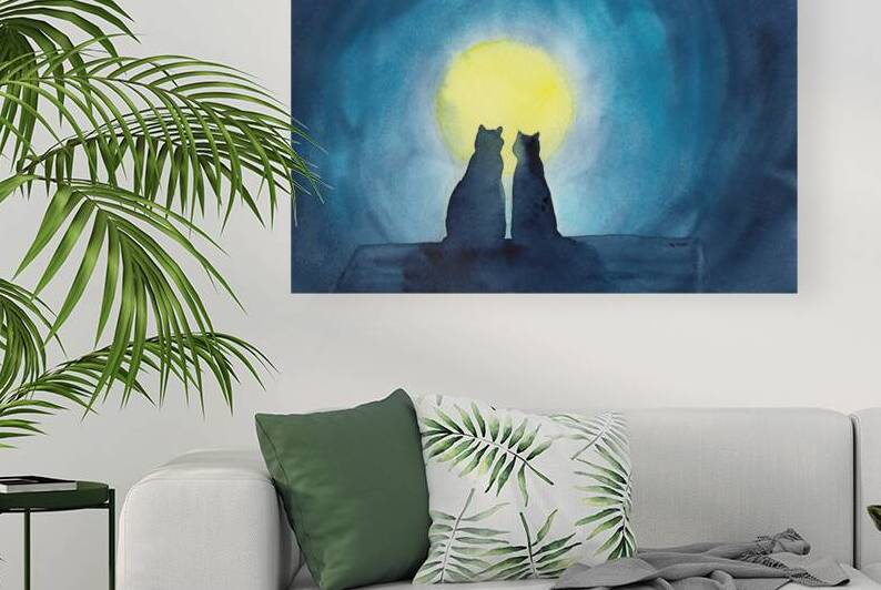 Two cats and a full moon by Karen Kaspar