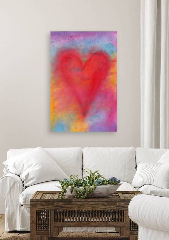 Red heart on rainbow colors by Karen Kaspar