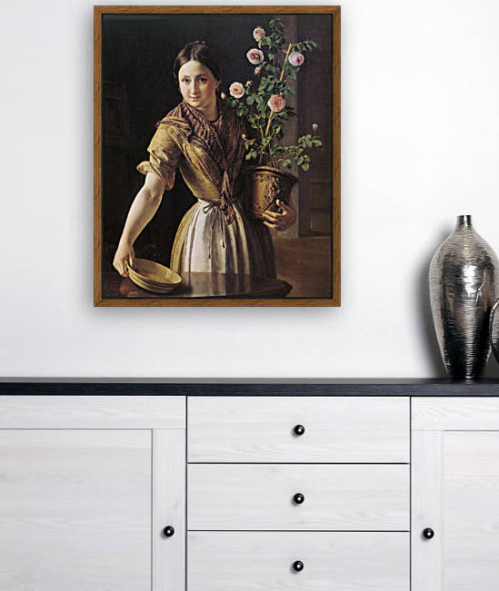 A girl with a pot of roses by Vasily Tropinin