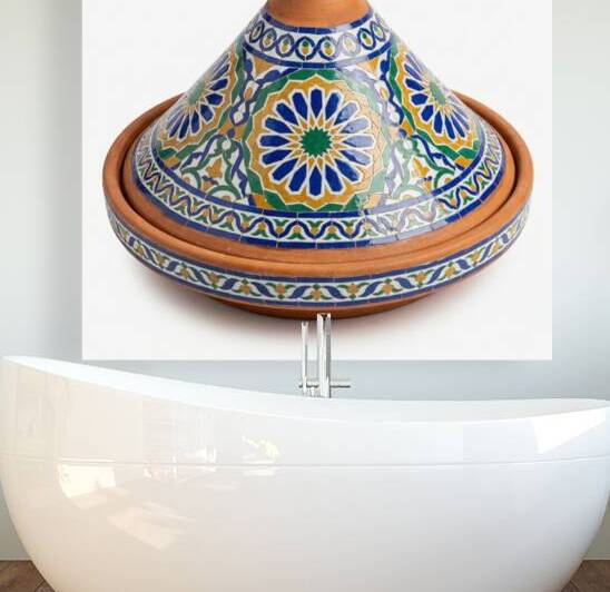 Moroccan Clay Tagine on White Background – Minimalist Kitchen Wall Art by MARIEM MRIDA
