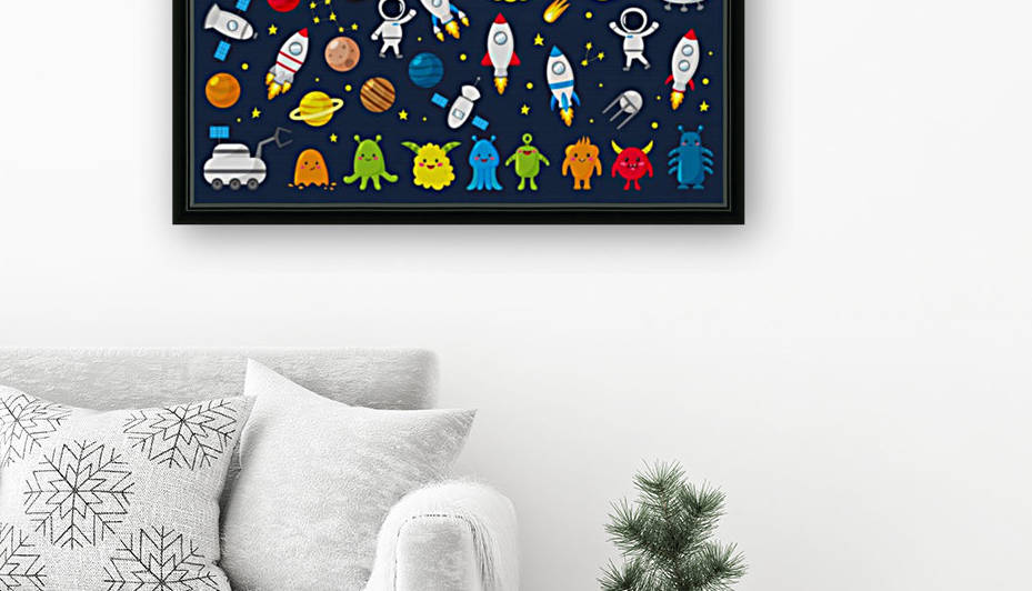 big set cute astronauts space planets stars aliens rockets ufo constellations satellite moon rover vector illustration by Shamudy