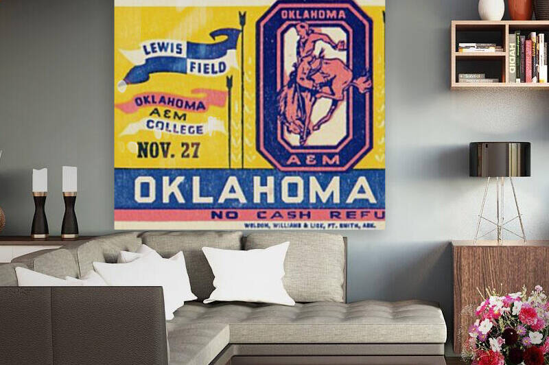 1954 Bedlam Rivalry: Oklahoma Sooners vs. Oklahoma A&M Cowboys Vintage Football Ticket Art by Row One Brand