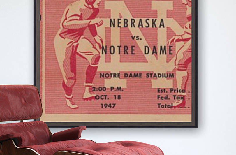 1947 Notre Dame vs. Nebraska Football Ticket Art: Irish National Title Season by Row One Brand