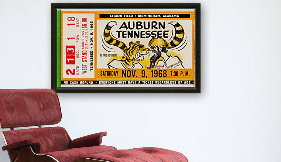 1968 Auburn Tigers vs. Tennessee Vols Football Ticket Art by Row One Brand