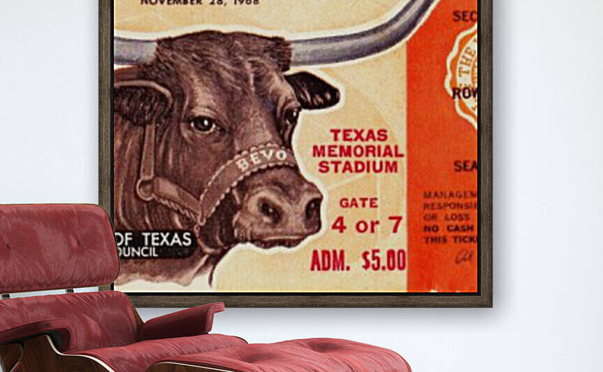 1968 Texas A&M vs. Texas Longhorns Football Ticket Art by Row One Brand