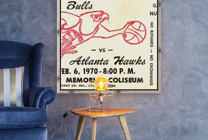 1970 Atlanta Hawks vs. Chicago Bulls Basketball Ticket Art  by Row One Brand