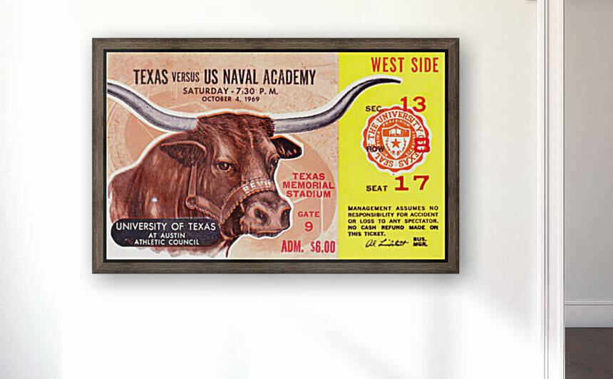 1969 Navy vs. Texas Longhorns Football Ticket Art by Row One Brand