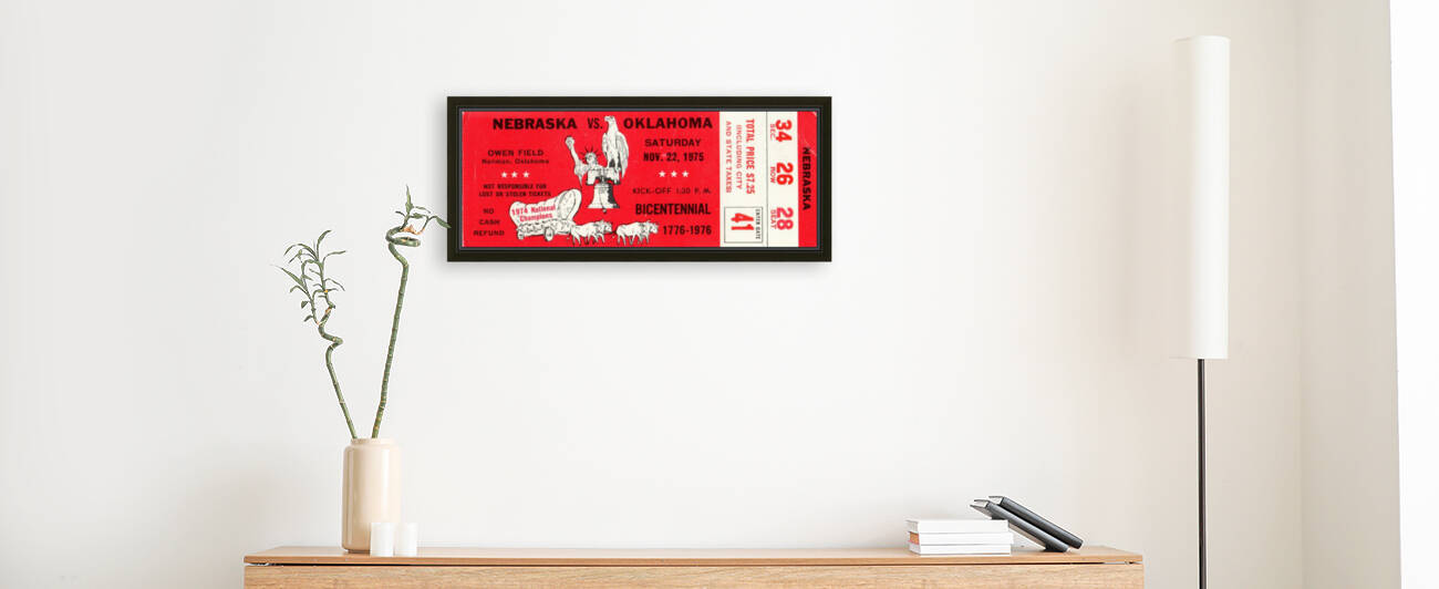 1975 Oklahoma vs. Nebraska Football Ticket Canvas by Row One Brand