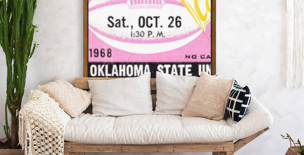 1968 Nebraska vs. Oklahoma State Cowboys Football Ticket Art by Row One Brand