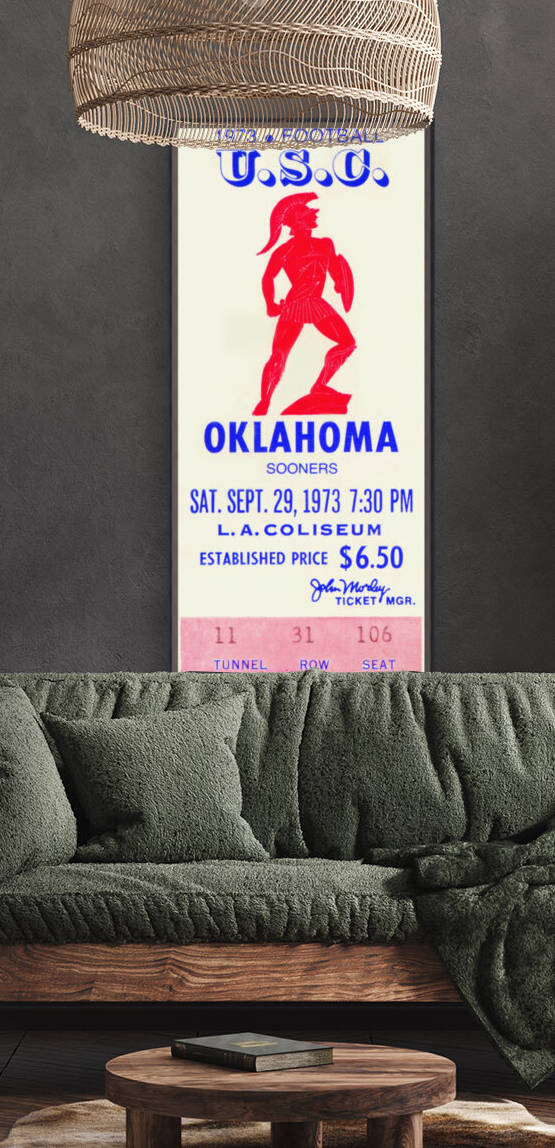 1973 USC Trojans vs. Oklahoma Sooners Football Ticket Art by Row One Brand