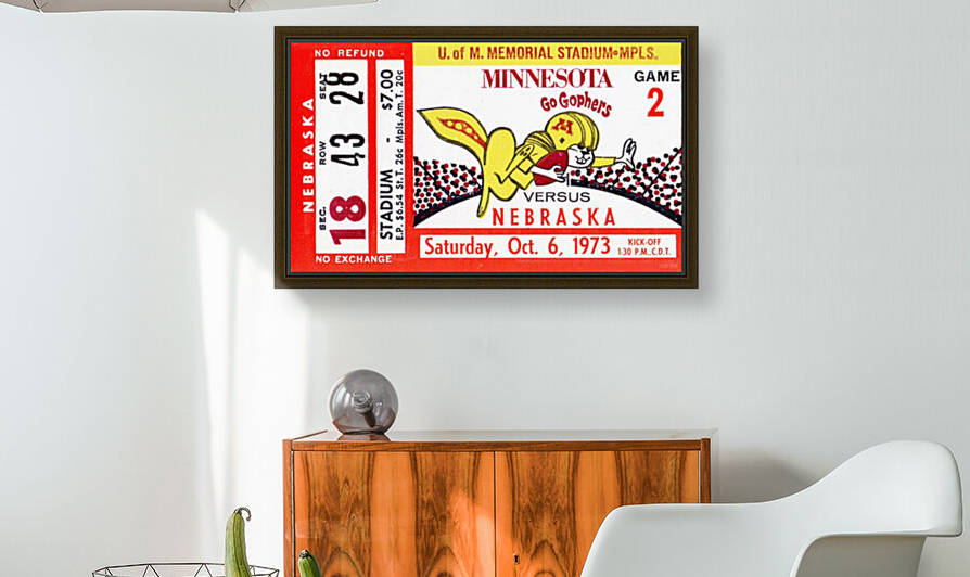 1973 Nebraska vs. Minnesota Football Ticket Canvas by Row One Brand
