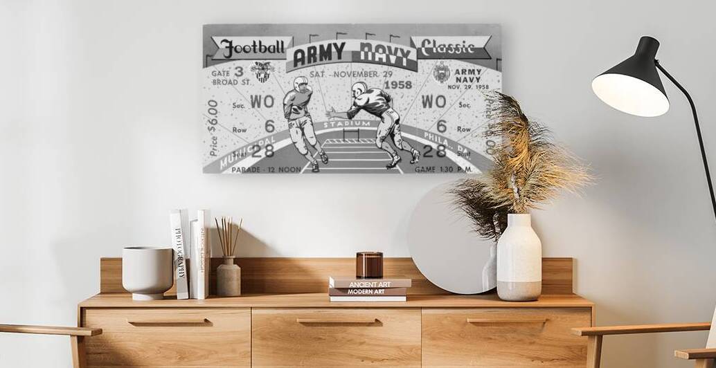 1958 Army vs. Navy Football Ticket Black and White Remix by Row One Brand