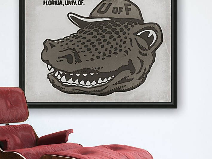 Vintage Florida Gator Art Reproduction Print Black and White by Row One Brand