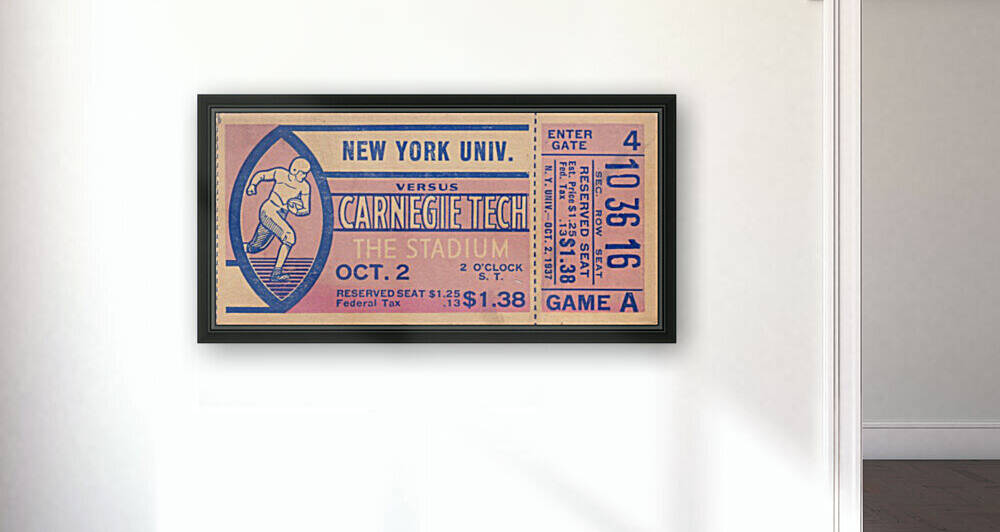1937 New York University vs. Carnegie Tech Football Ticket Art by Row One Brand