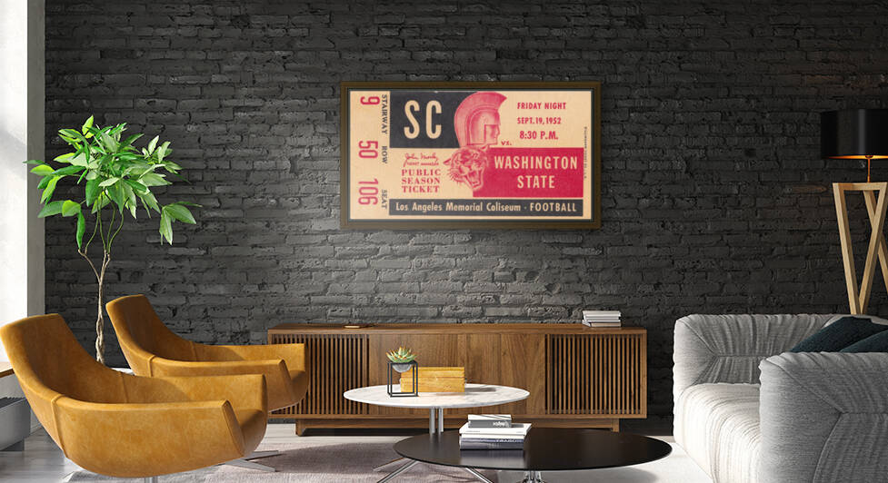 1952_College Football Art_USC Trojans Ticket Stub Art_LA Coliseum Public Season Ticket SC by Row One Brand