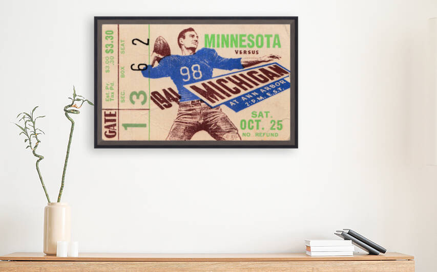 1941 Michigan vs. Minnesota Football Ticket Canvas by Row One Brand