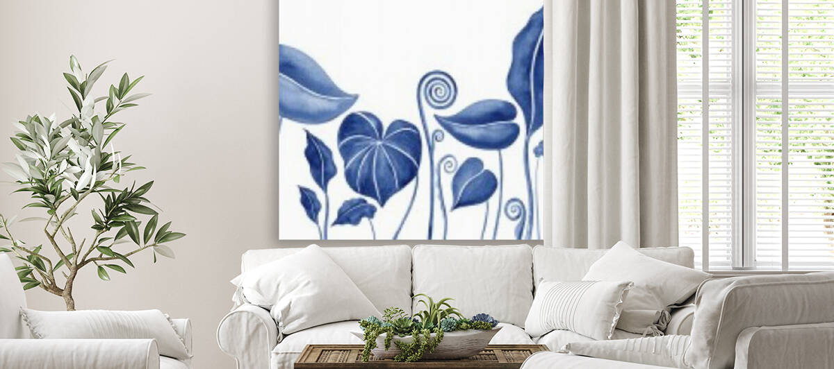 Blue Exotic Botanical Leaves Watercolor  by Irina Sztukowski