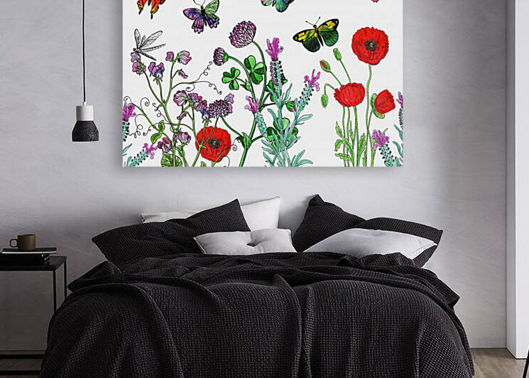 Garden With Butterflies Botanical Watercolor Painting by Irina Sztukowski