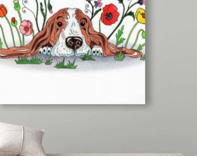Super Sweet Cute Basset Poppy With Poppies Watercolor by Irina Sztukowski