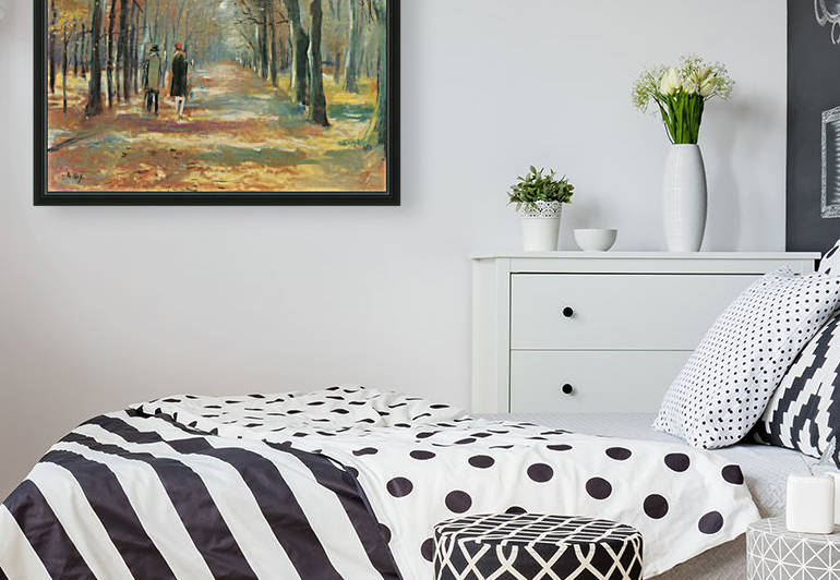 Couple walking in the woods by Lesser Ury