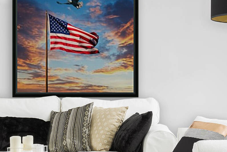 American Flag on Old Flagpole at Sunset with Eagle by Darryl Brooks