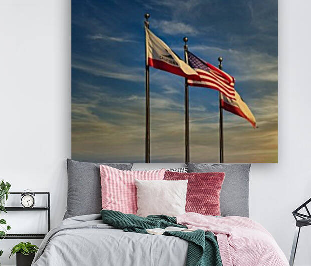 California and American Flags at Sunset by Darryl Brooks