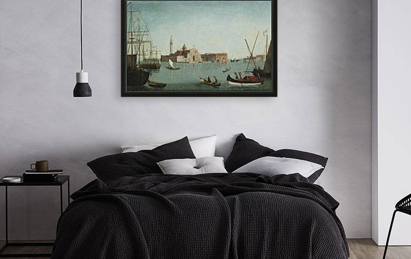 A View of the Island of San Giorgio Maggiore with gondolas and large shipping vessels in the Foreground by Michele Marieschi