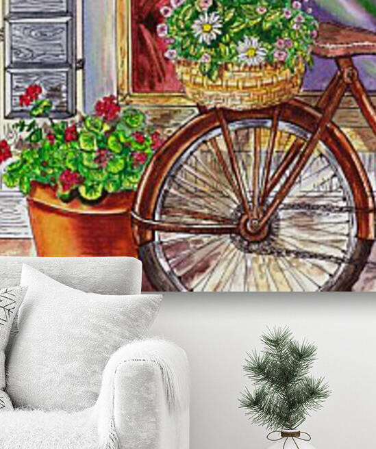 French Cafe And Bicycle With Basket by Irina Sztukowski