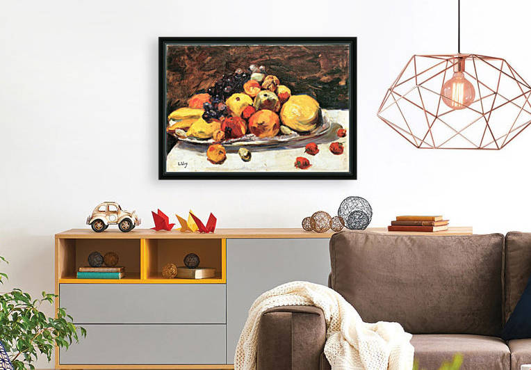 Fruit still life on a white blanket by Lesser Ury